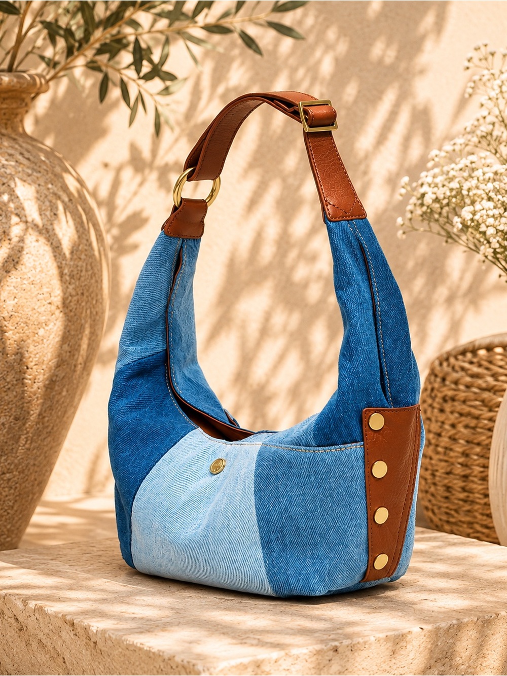 HAMMITT Tom Medium Hobo Bag Silverlake Denim Leather NWT $445